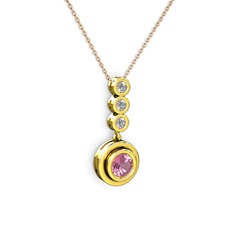 Pembe kuvars ve beyaz zirkon 18 ayar altın kolye (40 cm rose altın rolo zincir)