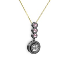 Belinda Kolye - Swarovski ve pembe kuvars 925 ayar siyah rodyum kaplama gümüş kolye (40 cm altın rolo zincir) #vb551t