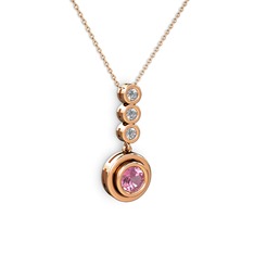 Pembe kuvars ve swarovski 14 ayar rose altın kolye (40 cm rose altın rolo zincir)