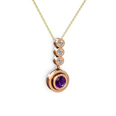 Ametist ve elmas 925 ayar rose altın kaplama gümüş kolye (0.33 karat, 40 cm altın rolo zincir)