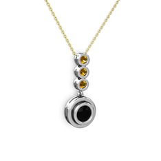 Belinda Kolye - Siyah zirkon ve sitrin 8 ayar beyaz altın kolye (40 cm gümüş rolo zincir) #vz0kd8