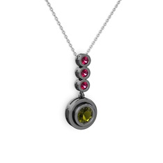 Peridot ve rodolit garnet 925 ayar siyah rodyum kaplama gümüş kolye (40 cm beyaz altın rolo zincir)