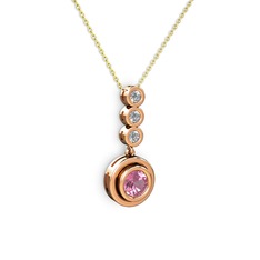 Pembe kuvars ve beyaz zirkon 18 ayar rose altın kolye (40 cm altın rolo zincir)