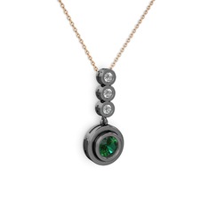 Belinda Kolye - Yeşil kuvars ve swarovski 925 ayar siyah rodyum kaplama gümüş kolye (40 cm rose altın rolo zincir) #x0oqlu
