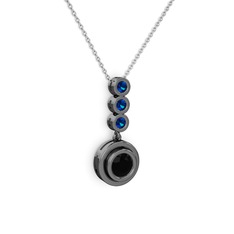 Belinda Kolye - Siyah zirkon ve lab safir 925 ayar siyah rodyum kaplama gümüş kolye (40 cm beyaz altın rolo zincir) #x544a9