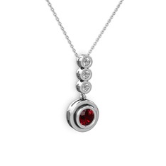 Garnet ve beyaz zirkon 18 ayar beyaz altın kolye (40 cm beyaz altın rolo zincir)