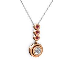 Beyaz zirkon ve kök yakut 14 ayar rose altın kolye (40 cm beyaz altın rolo zincir)