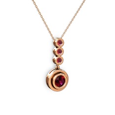 Rodolit garnet ve kök yakut 14 ayar rose altın kolye (40 cm rose altın rolo zincir)
