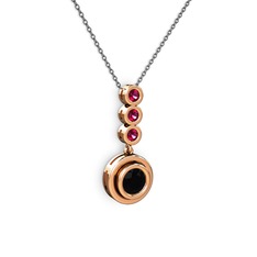 Siyah zirkon ve rodolit garnet 18 ayar rose altın kolye (40 cm gümüş rolo zincir)