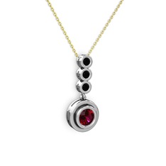 Belinda Kolye - Rodolit garnet ve siyah zirkon 8 ayar beyaz altın kolye (40 cm altın rolo zincir) #xrfmlh