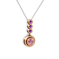 Pembe kuvars ve ametist 925 ayar rose altın kaplama gümüş kolye (40 cm beyaz altın rolo zincir)