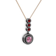 Belinda Kolye - Pembe kuvars ve garnet 925 ayar siyah rodyum kaplama gümüş kolye (40 cm rose altın rolo zincir) #xycc43