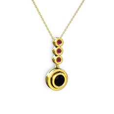 Belinda Kolye - Siyah zirkon ve kök yakut 8 ayar altın kolye (40 cm altın rolo zincir) #y99idn