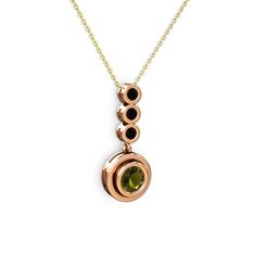 Peridot ve siyah zirkon 8 ayar rose altın kolye (40 cm altın rolo zincir)