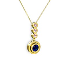 Lab safir ve pembe kuvars 14 ayar altın kolye (40 cm gümüş rolo zincir)