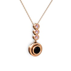 Belinda Kolye - Siyah zirkon ve pembe kuvars 8 ayar rose altın kolye (40 cm rose altın rolo zincir) #zblcr