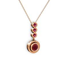 Kök yakut ve rodolit garnet 18 ayar rose altın kolye (40 cm rose altın rolo zincir)