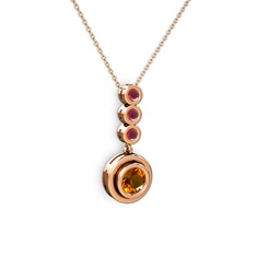 Sitrin ve kök yakut 14 ayar rose altın kolye (40 cm rose altın rolo zincir)