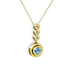 Akuamarin ve swarovski 8 ayar altın kolye (40 cm altın rolo zincir)