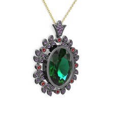 Belka Demet Taç Kolye - Yeşil kuvars, ametist ve garnet 925 ayar siyah rodyum kaplama gümüş kolye (40 cm gümüş rolo zincir) #10ly3wd