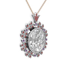 Belka Demet Taç Kolye - Beyaz zirkon, garnet ve ametist 14 ayar beyaz altın kolye (40 cm rose altın rolo zincir) #112lslt