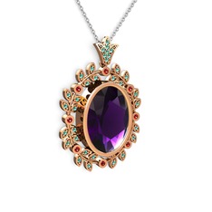 Ametist, yeşil kuvars ve garnet 8 ayar rose altın kolye (40 cm beyaz altın rolo zincir)