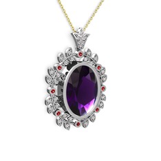 Ametist, beyaz zirkon ve garnet 925 ayar gümüş kolye (40 cm gümüş rolo zincir)