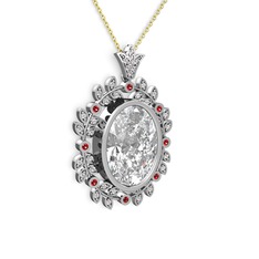 Belka Demet Taç Kolye - Beyaz zirkon ve garnet 18 ayar beyaz altın kolye (40 cm altın rolo zincir) #13znvgk