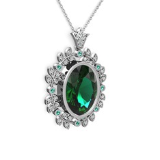 Yeşil kuvars ve beyaz zirkon 14 ayar beyaz altın kolye (40 cm beyaz altın rolo zincir)