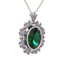 Yeşil kuvars, ametist ve garnet 14 ayar beyaz altın kolye (40 cm rose altın rolo zincir)