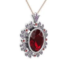 Garnet ve ametist 925 ayar gümüş kolye (40 cm rose altın rolo zincir)