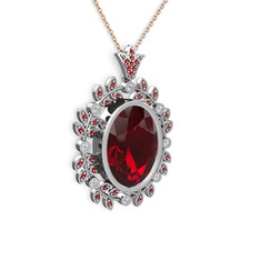 Garnet ve beyaz zirkon 8 ayar beyaz altın kolye (40 cm gümüş rolo zincir)