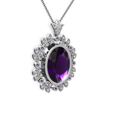 Belka Demet Taç Kolye - Ametist ve beyaz zirkon 18 ayar beyaz altın kolye (40 cm gümüş rolo zincir) #17wojj3