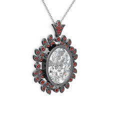 Beyaz zirkon ve garnet 925 ayar siyah rodyum kaplama gümüş kolye (40 cm beyaz altın rolo zincir)