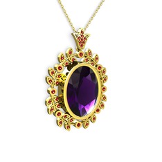 Belka Demet Taç Kolye - Ametist ve garnet 18 ayar altın kolye (40 cm altın rolo zincir) #1bb4h6q