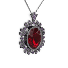 Belka Demet Taç Kolye - Garnet ve ametist 925 ayar siyah rodyum kaplama gümüş kolye (40 cm gümüş rolo zincir) #1bun9hc
