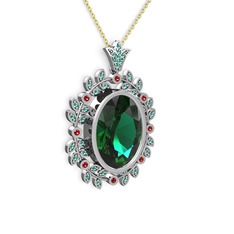 Belka Demet Taç Kolye - Yeşil kuvars ve garnet 18 ayar beyaz altın kolye (40 cm altın rolo zincir) #1c286sp