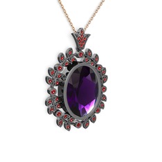 Belka Demet Taç Kolye - Ametist ve garnet 925 ayar siyah rodyum kaplama gümüş kolye (40 cm rose altın rolo zincir) #1crzxv1