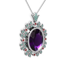 Belka Demet Taç Kolye - Ametist, yeşil kuvars ve garnet 18 ayar beyaz altın kolye (40 cm beyaz altın rolo zincir) #1csimzc