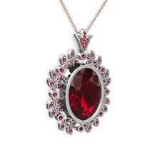 Garnet 14 ayar beyaz altın kolye (40 cm rose altın rolo zincir)