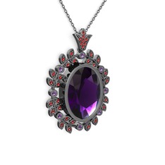Belka Demet Taç Kolye - Ametist ve garnet 925 ayar siyah rodyum kaplama gümüş kolye (40 cm gümüş rolo zincir) #1fjthwp