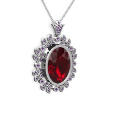 Belka Demet Taç Kolye - Garnet ve ametist 18 ayar beyaz altın kolye (40 cm beyaz altın rolo zincir) #1ickh53