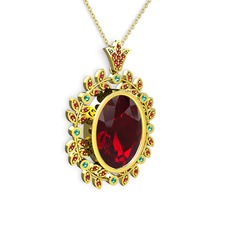 Garnet ve yeşil kuvars 14 ayar altın kolye (40 cm altın rolo zincir)