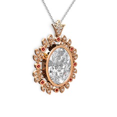 Beyaz zirkon ve garnet 925 ayar rose altın kaplama gümüş kolye (40 cm beyaz altın rolo zincir)