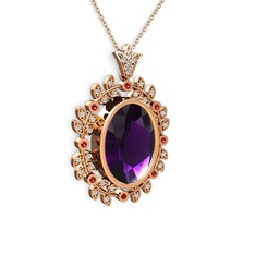 Belka Demet Taç Kolye - Ametist, beyaz zirkon ve garnet 8 ayar rose altın kolye (40 cm rose altın rolo zincir) #1k87xf