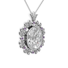 Belka Demet Taç Kolye - Beyaz zirkon ve ametist 18 ayar beyaz altın kolye (40 cm beyaz altın rolo zincir) #1l0igts