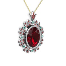 Garnet ve yeşil kuvars 18 ayar beyaz altın kolye (40 cm altın rolo zincir)