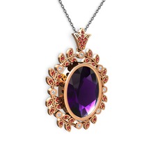 Ametist, garnet ve beyaz zirkon 925 ayar rose altın kaplama gümüş kolye (40 cm gümüş rolo zincir)