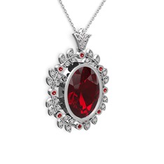 Garnet ve beyaz zirkon 14 ayar beyaz altın kolye (40 cm beyaz altın rolo zincir)