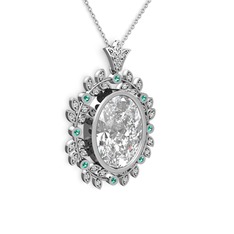 Beyaz zirkon ve yeşil kuvars 14 ayar beyaz altın kolye (40 cm beyaz altın rolo zincir)